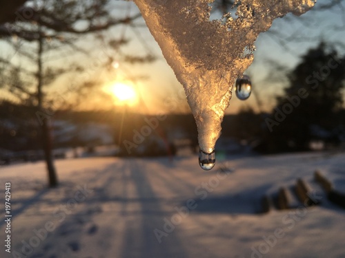 Icicle with beautiful sunset