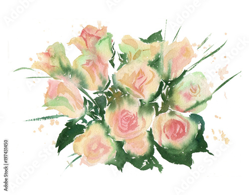 Fototapeta Naklejka Na Ścianę i Meble -  hand sketched watercolor bouquet of yellow roses