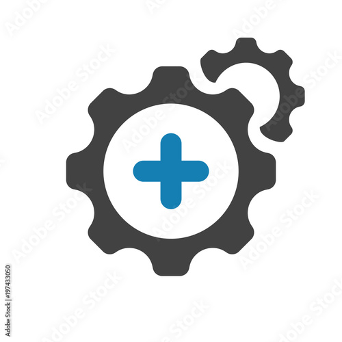 Settings icon with add sign. Settings icon and new, plus, positive symbol