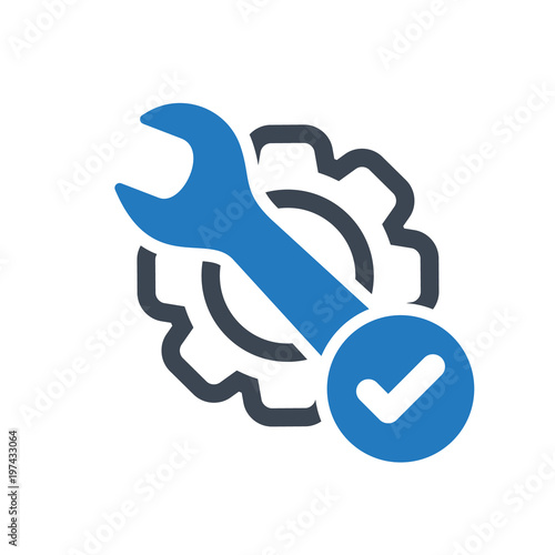 Maintenance icon with check sign. Maintenance icon and approved, confirm, done, tick, completed symbol