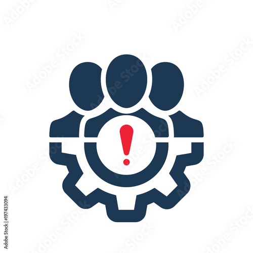 Management icon with exclamation mark. Management icon and alert, error, alarm, danger symbol