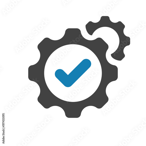 Settings icon with check sign. Settings icon and approved, confirm, done, tick, completed symbol