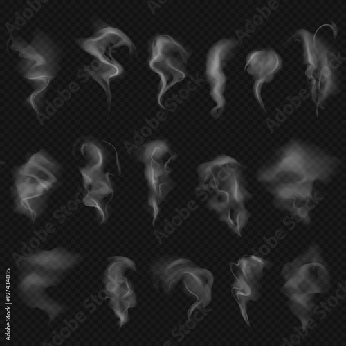 Set, collection, layouts, templates, realistic smoke, couple, against dark background.