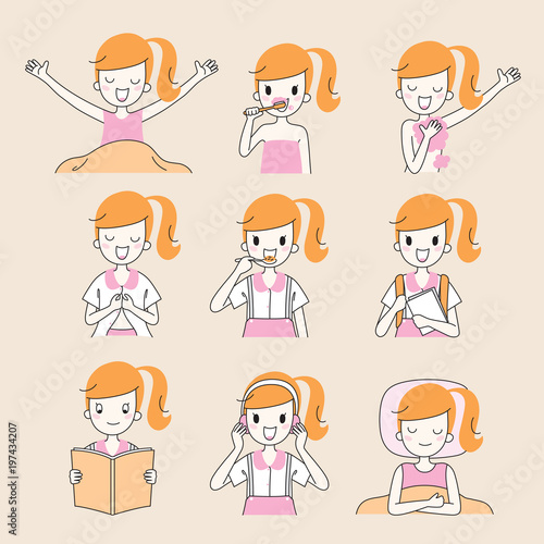 The Daily Routines Of Girl, Outline, People, Activities, Habit, Lifestyle, Leisure, Hobby, Avocation