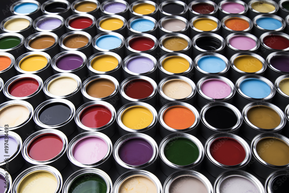 Collection of colored paints cans Collection of colored paints cans