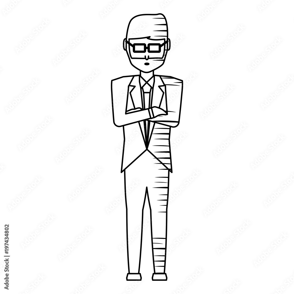 avatar businessman standing with crossed arms icon over white background, vector illustration