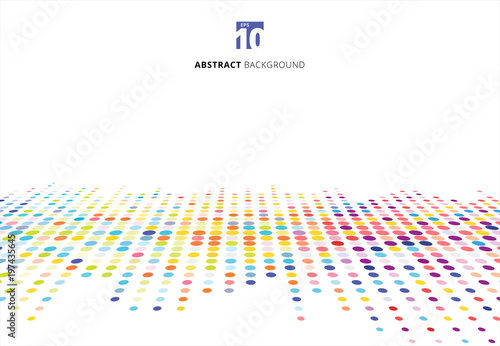 Abstract colorful halftone texture dots pattern perspective isolated on white background.