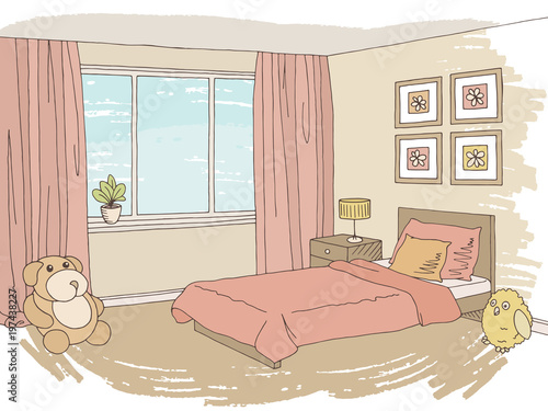 Children room graphic color interior sketch illustration vector