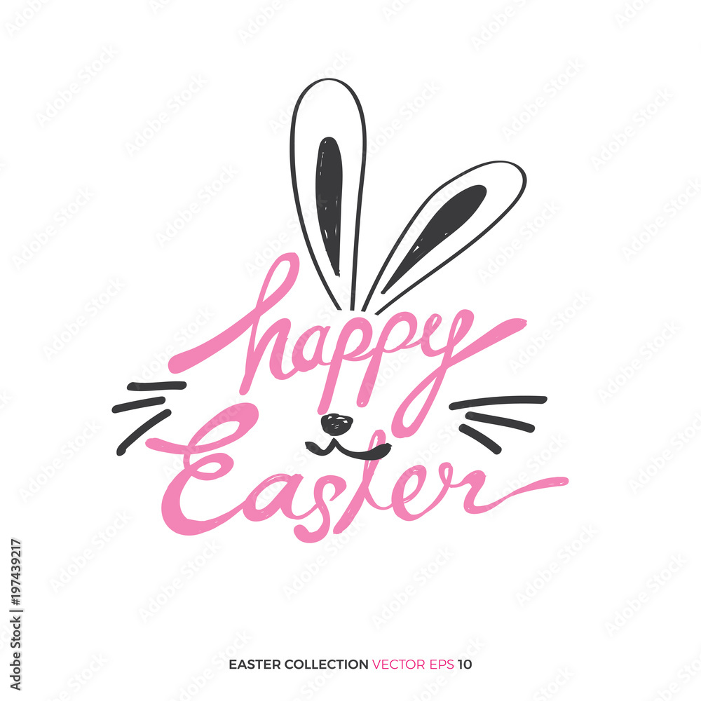 Happy easter text with cute bunny ears Happy easter text with cute bunny ears