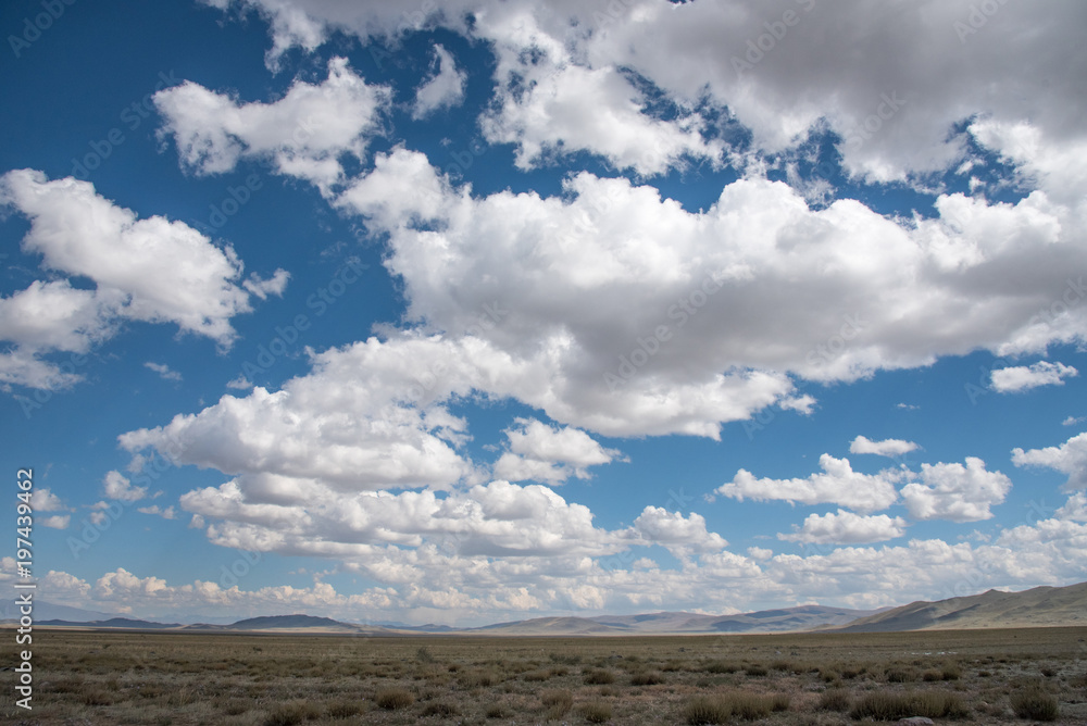Wildlife Altai. The river, mountains and sky with clouds in summer Wildlife Altai. The river, mountains and sky with clouds in summer