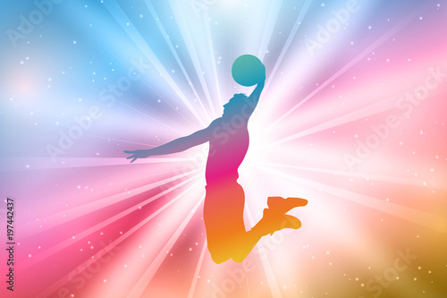 Basketball Player Silhouettes, Colorful, Rainbow 
