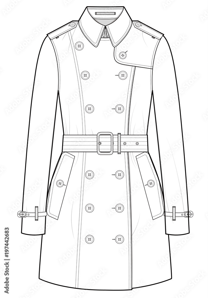 Wool Coat technical illustration. Outwear flat fashion sketch 3219194  Vector Art at Vecteezy