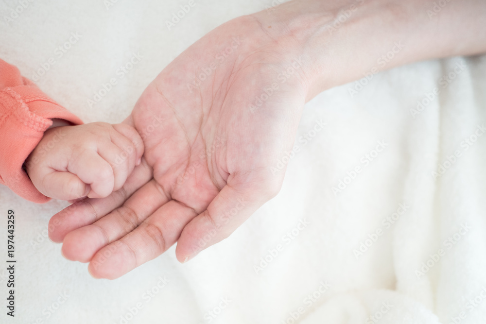New Born Baby hand hold little finger of mom: concept of love, take care, parent relationship New Born Baby hand hold little finger of mom: concept of love, take care, parent relationship
