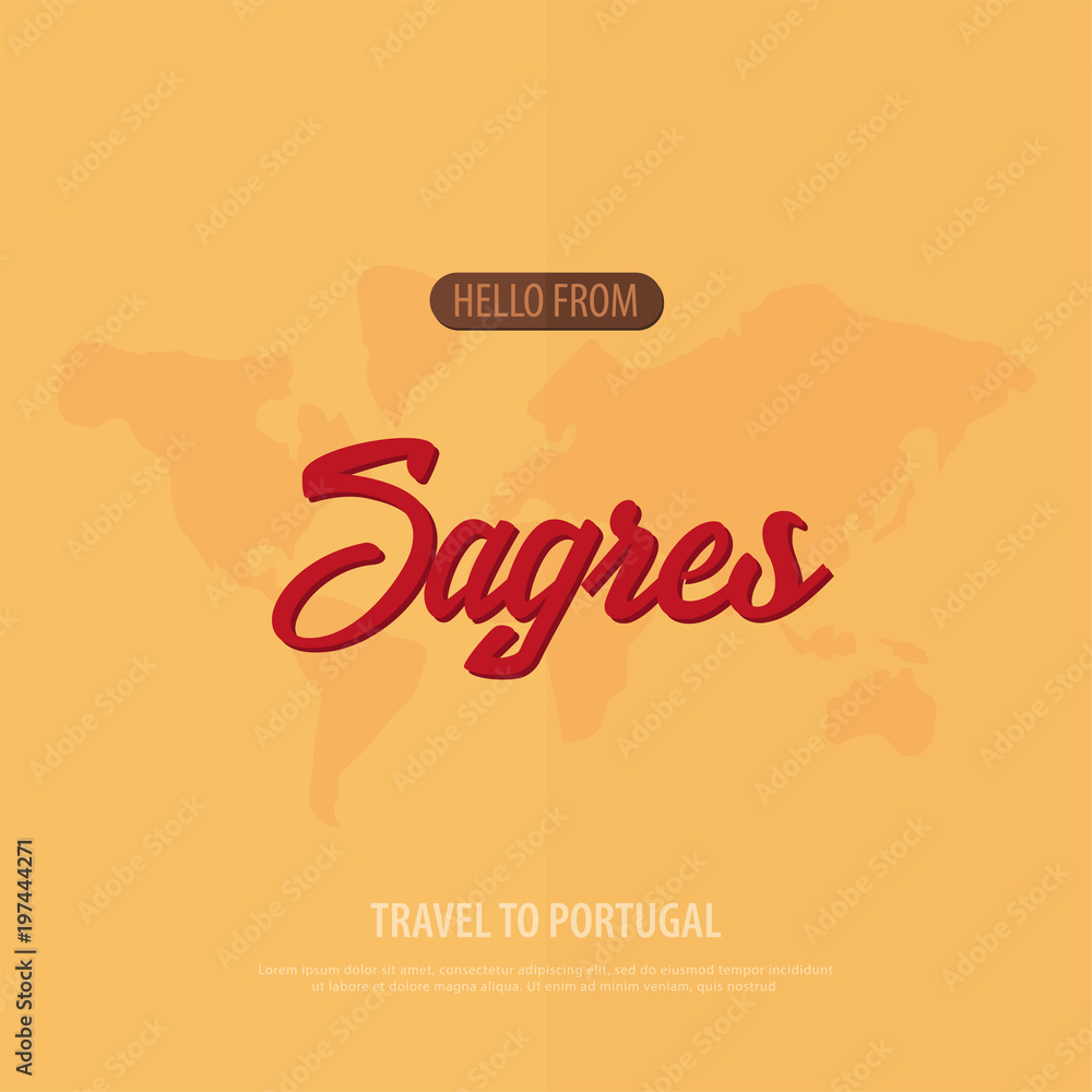 Hello from Sagres. Travel to Portugal. Touristic greeting card. Vector illustration