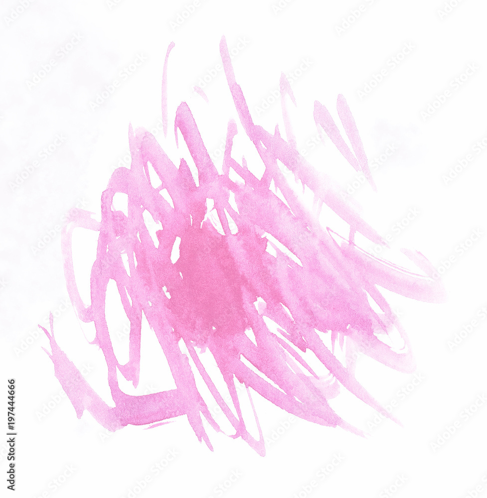 Fototapeta premium Pink watercolor hand drawn isolated stain many small strips. on white background. Abstract paper texture shape scribble element for template, banner, web. Water color wet brush