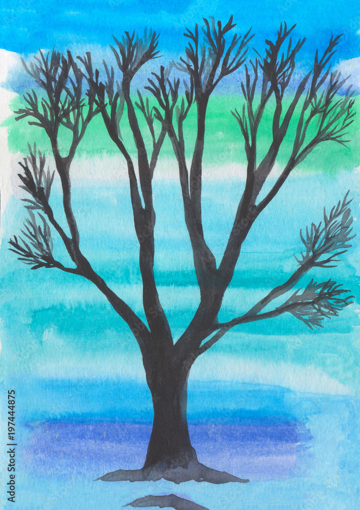 Fototapeta premium Watercolor tree. Hand painted illustration.