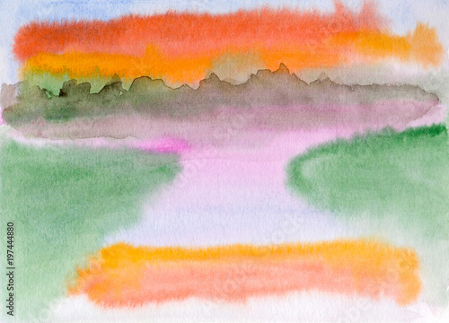Watercolor landscape. Hand painted illustration.