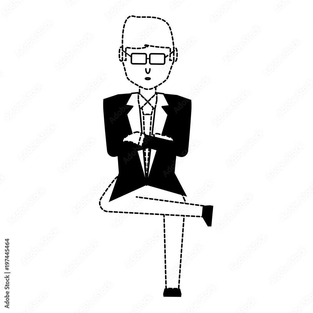 avatar businessman with sunglasses and sitting over white background, vector illustration