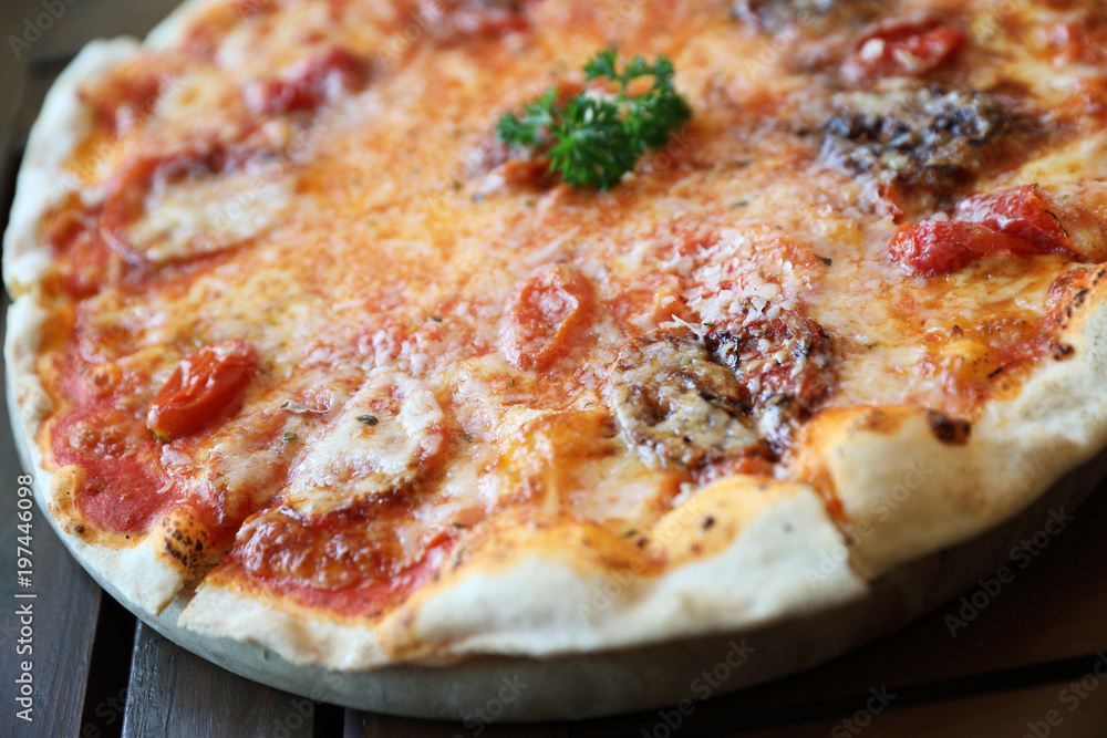 Pizza with tomato and eggplant , Italian food Pizza with tomato and eggplant , Italian food