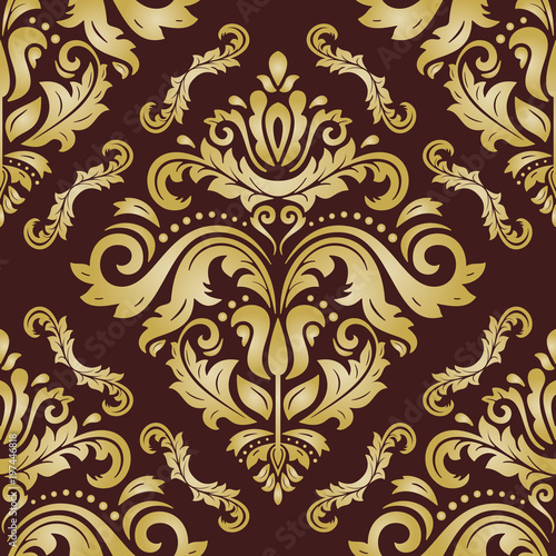 Damask classic pattern. Seamless abstract background with repeating elements. Orient brown nd golden background