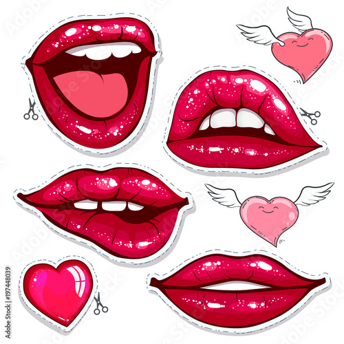 Fashion badges sticker with beautiful lipsin the style pop art.