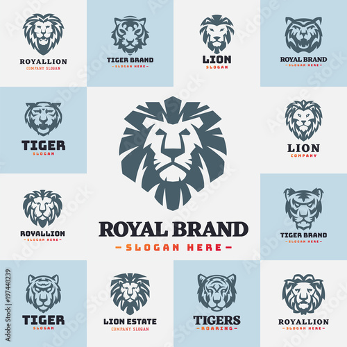 Fototapeta Naklejka Na Ścianę i Meble -  Tiger and lions face logo badge strength predator power wildcat vector illustration.