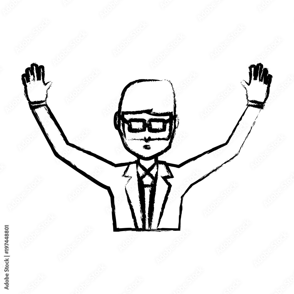 sketch of avatar businessman with arms up icon over white background, vector illustration sketch of avatar businessman with arms up icon over white background, vector illustration