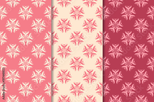 Floral seamless ornaments. Cherry red vertical backgrounds