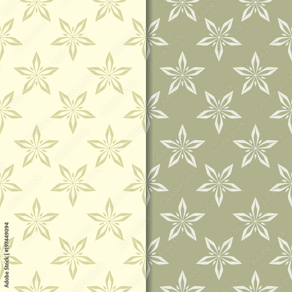 Olive green floral backgrounds. Set of seamless patterns Olive green floral backgrounds. Set of seamless patterns