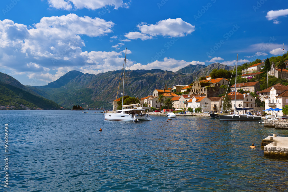 Village Perast on coast of Boka Kotor bay - Montenegro