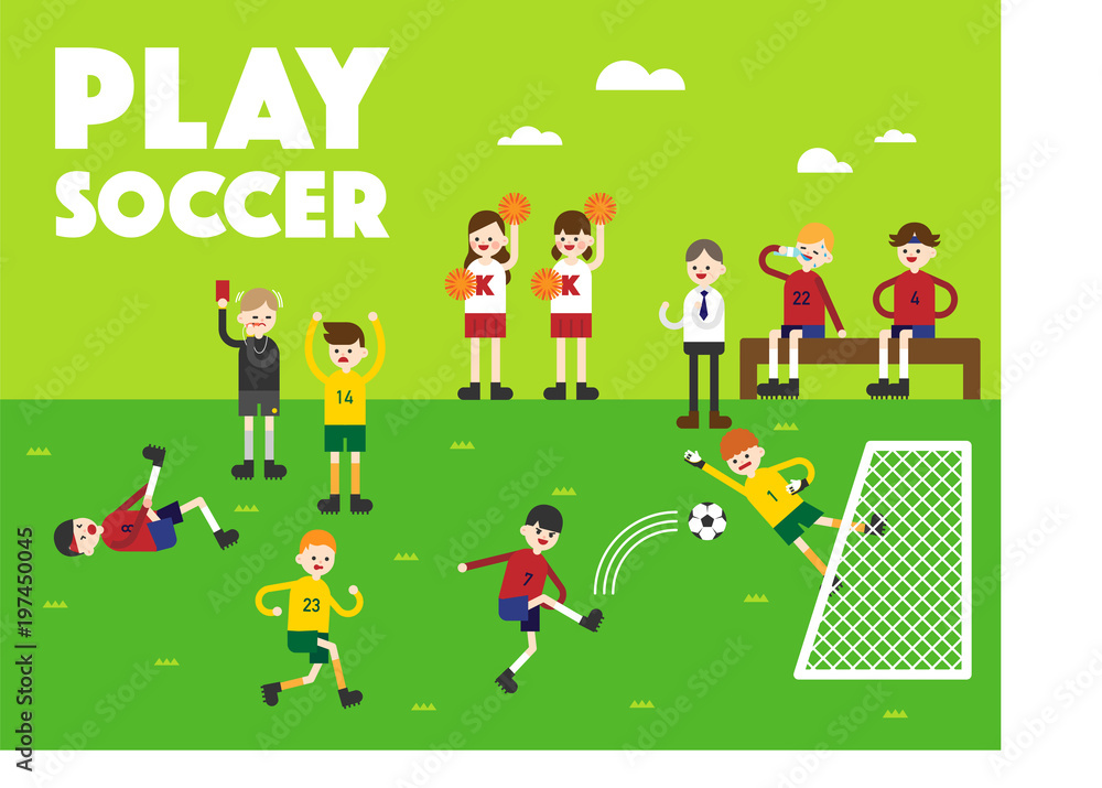 soccer play people character vector flat design illustration set soccer play people character vector flat design illustration set