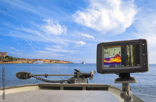 Fishfinder, echolot, fishing sonar at the boat photo