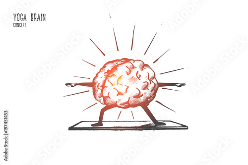 Yoga brain concept. Hand drawn yoga exercises for relaxing. Meditation for feel peace of mind and rest isolated vector illustration.