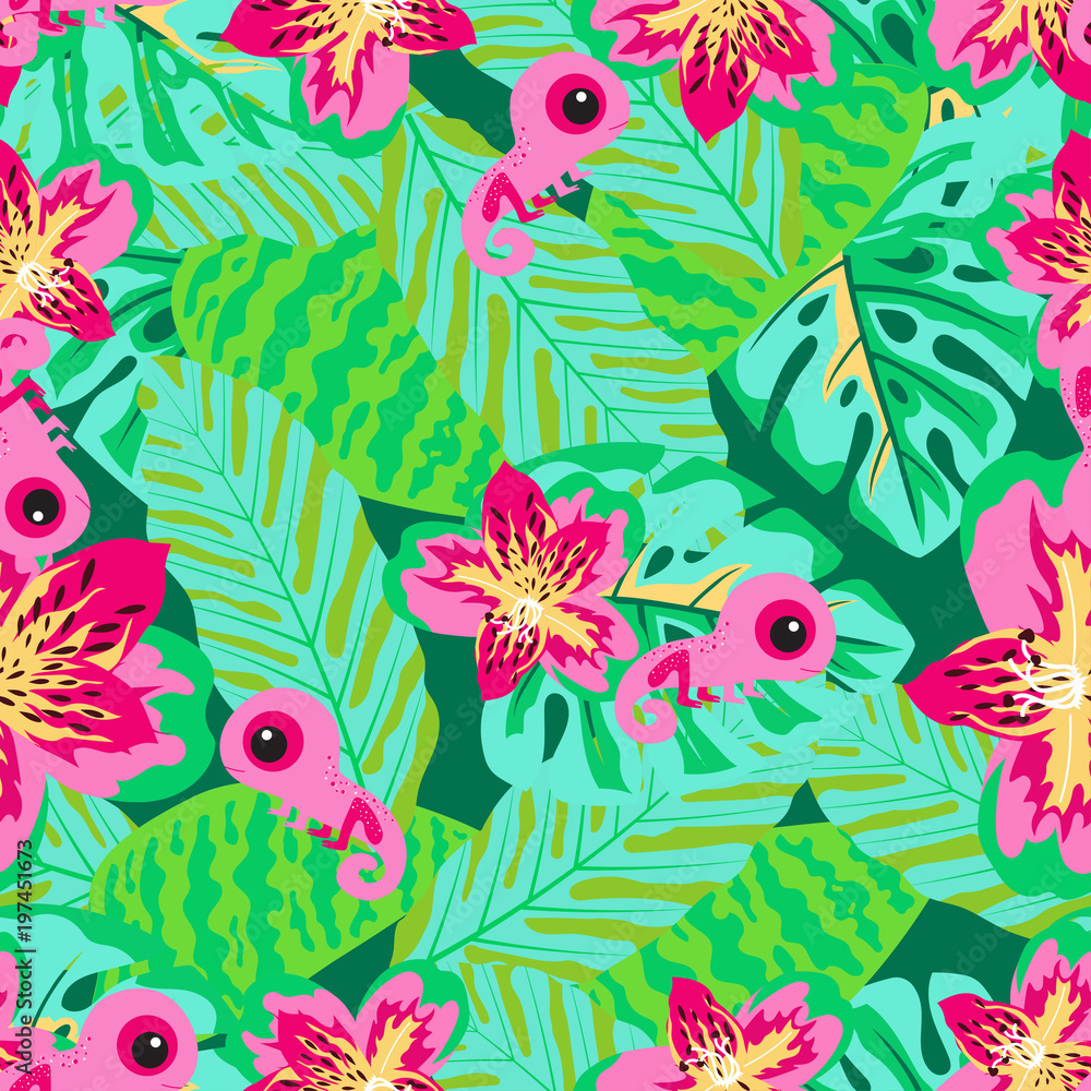 floral pattern with chameleon floral pattern with chameleon