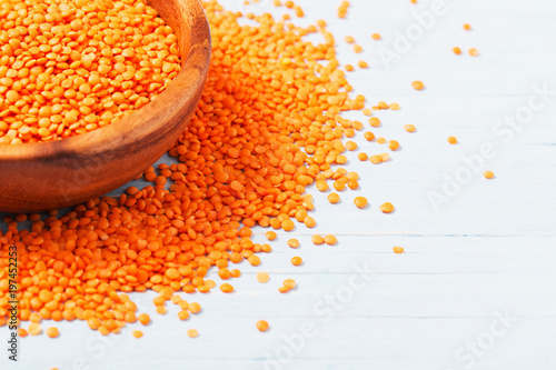 lentils on white wooden background