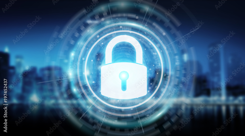 Padlock security interface protecting datas 3D rendering Padlock security interface protecting datas 3D rendering