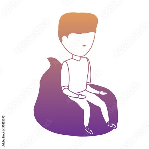avatar man sitting on bean bag over white background, colorful design. vector illustration