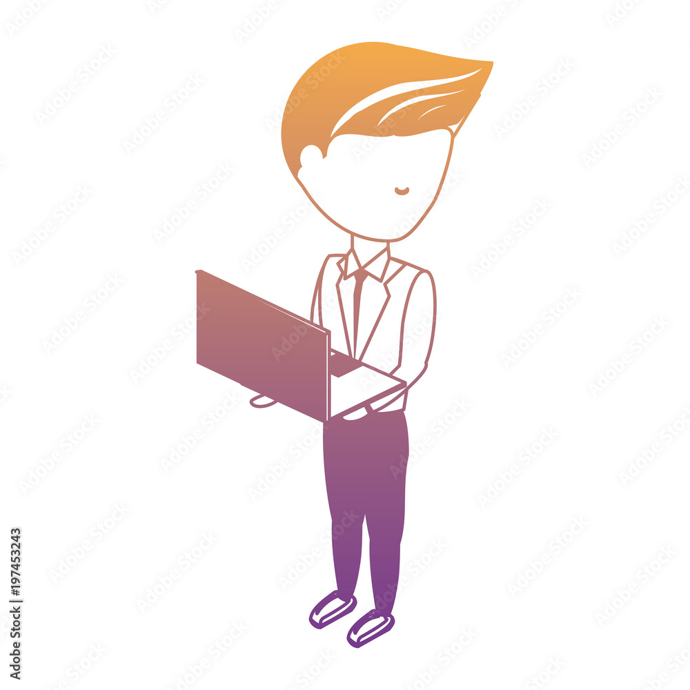 avatar businessman standing and using a laptop computer over white background, colorful design. vector illustration avatar businessman standing and using a laptop computer over white background, colorful design. vector illustration