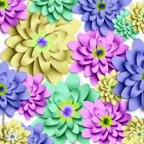 Flowers 3d background with on white background. Templates for greeting cards, placards, banners, flyers. Paper art. Suitable for social networks