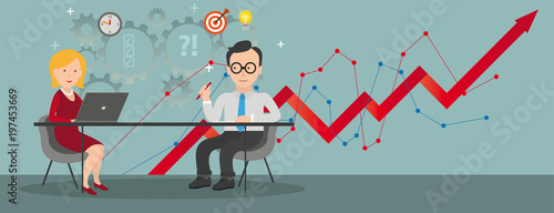 Successful Meeting Woman Notebook Businessman Table Growth