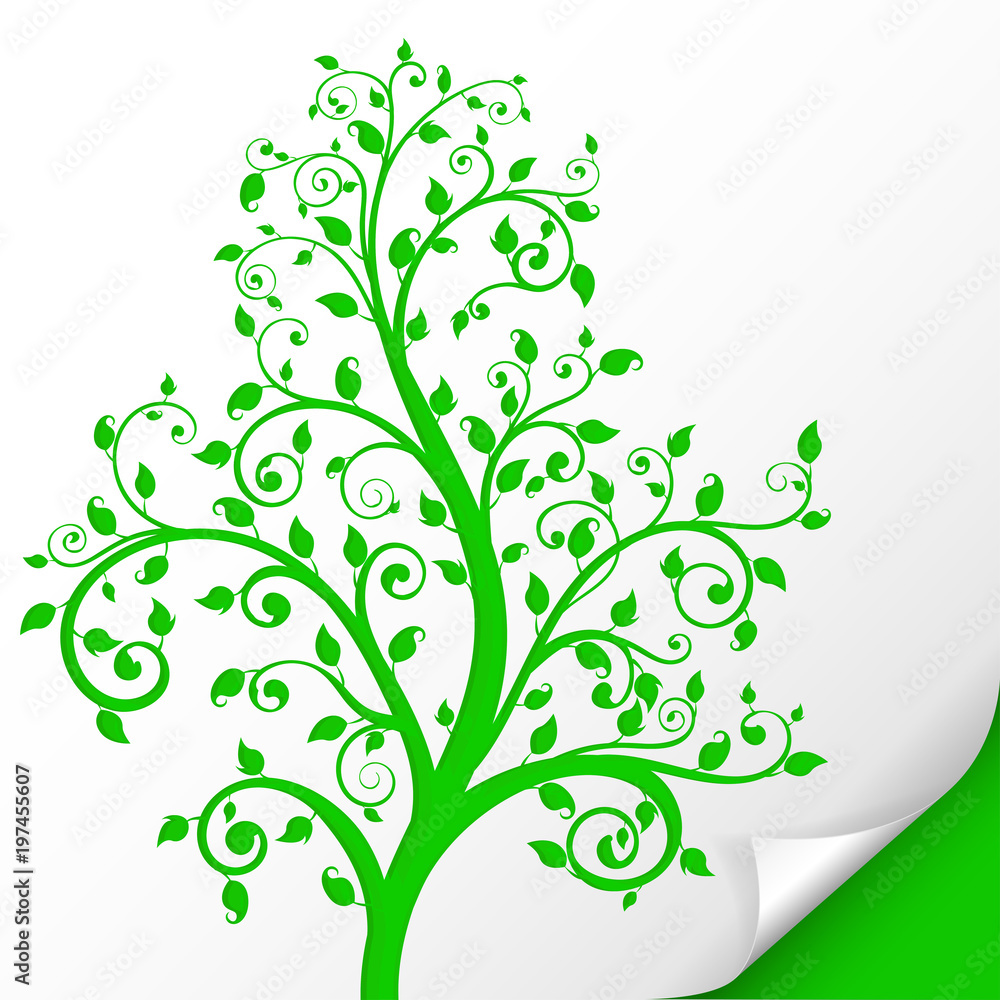 Decorative tree. Embossed green ornamental illustration. On paper sheet Decorative tree. Embossed green ornamental illustration. On paper sheet