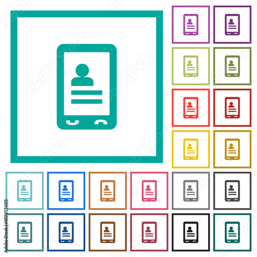 Mobile contacts flat color icons with quadrant frames