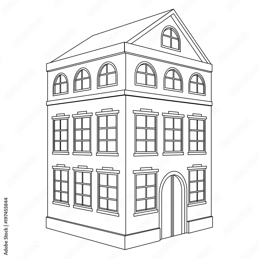Building. Residential house, 3 floors. Outline drawing