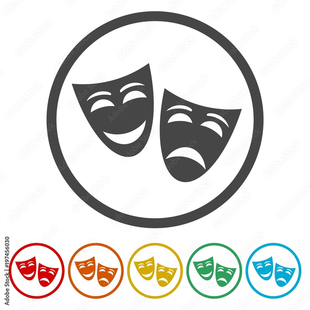 Theater mask isolated icon, 6 Colors Included Theater mask isolated icon, 6 Colors Included