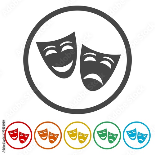 Theater mask isolated icon, 6 Colors Included