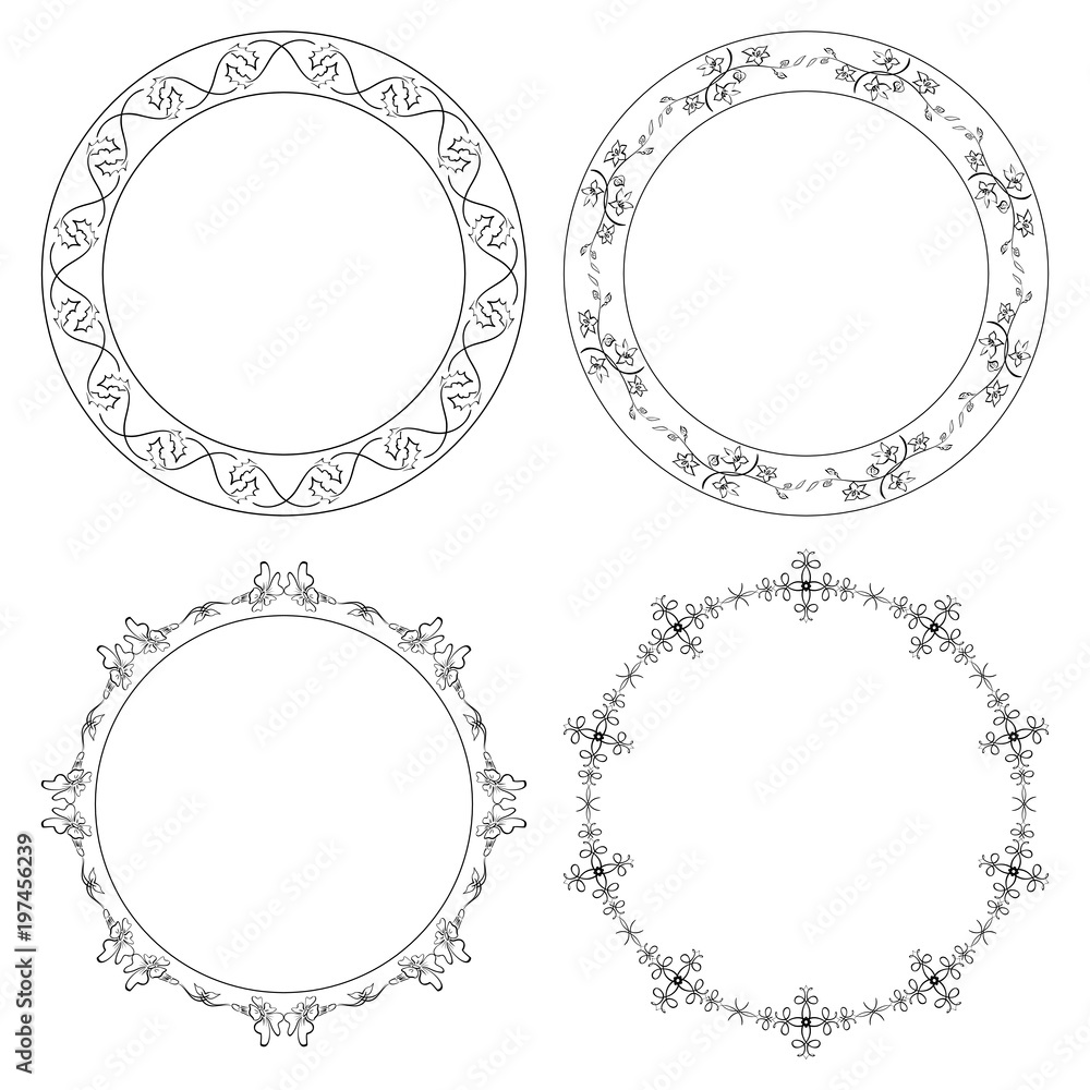 Obraz premium floral ornament on decorative round frames - vector set