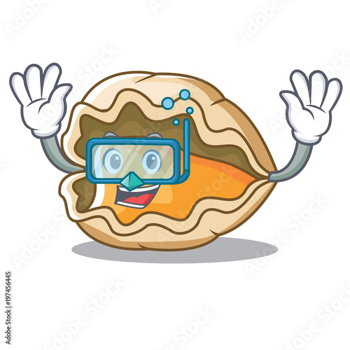 Diving oyster character cartoon style