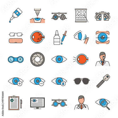 Ophtalmology color icons set