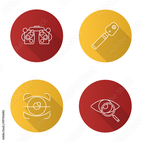 Ophtalmology flat linear long shadow icons set