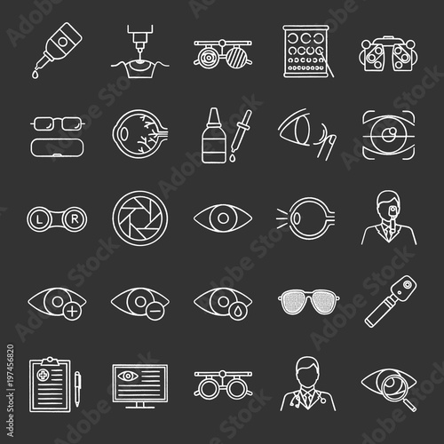 Ophtalmology chalk icons set